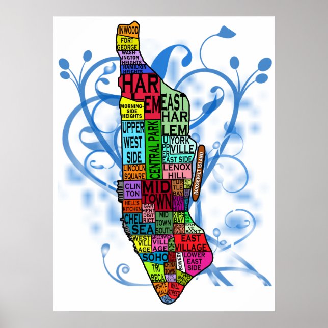 Manhattan Neighbourhoods Print (Front)