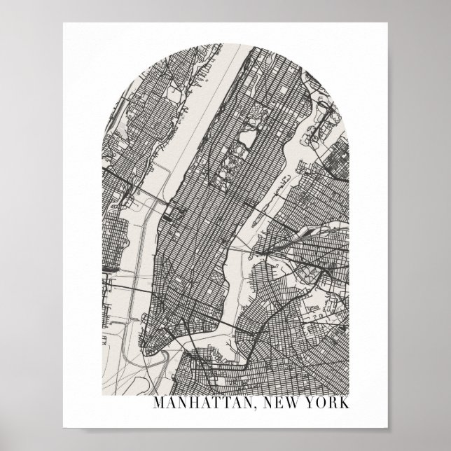Manhattan New York Boho Minimal Arch Street Map Poster (Front)