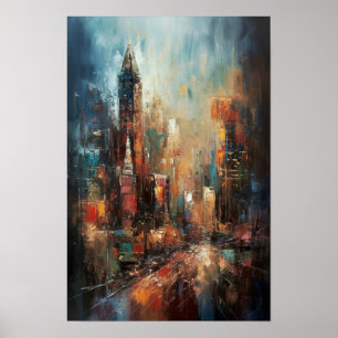 Manhattan New York City Abstract Oil Painting Poster