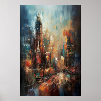Manhattan New York City Abstract Oil Painting Poster