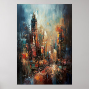 Manhattan New York City Abstract Oil Painting Poster