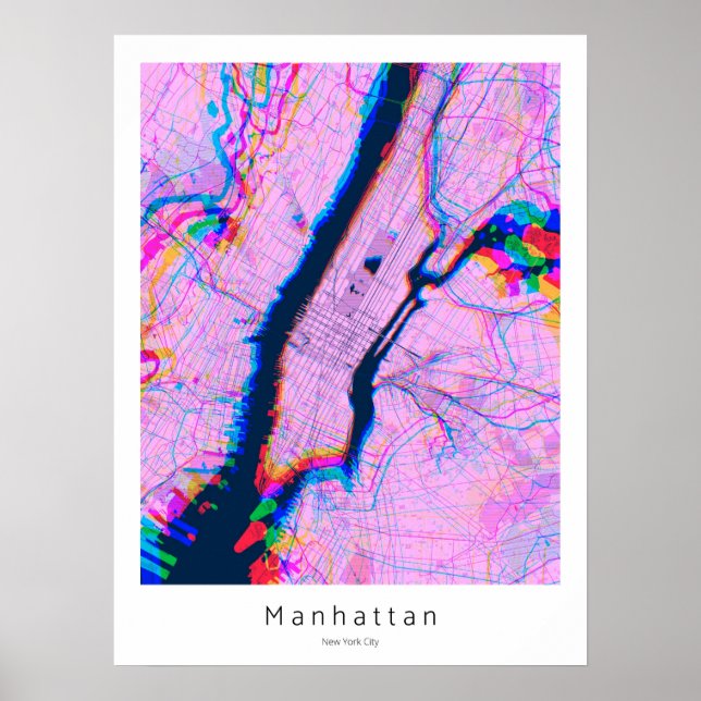 Manhattan New York City Abstract Pink Map Poster (Front)