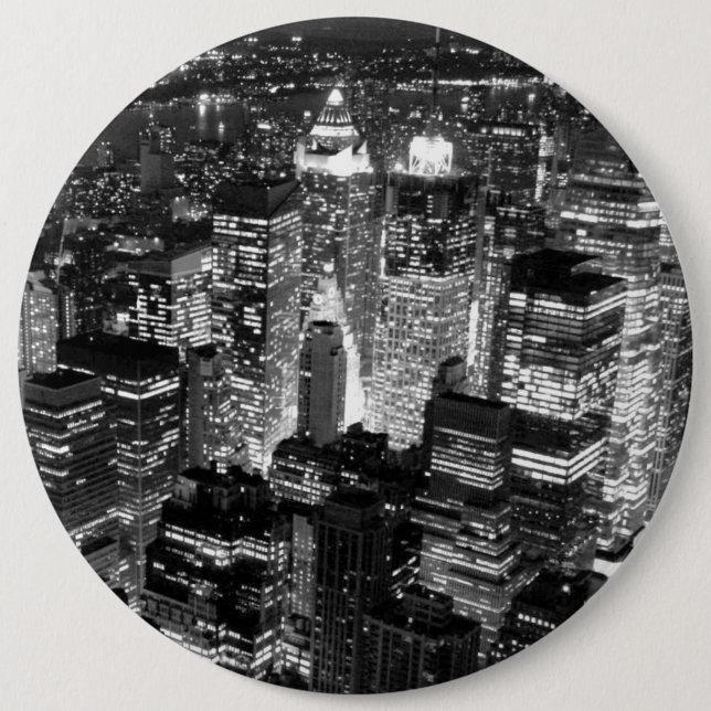 Manhattan New York City Night Black & White 6 Cm Round Badge (Front)
