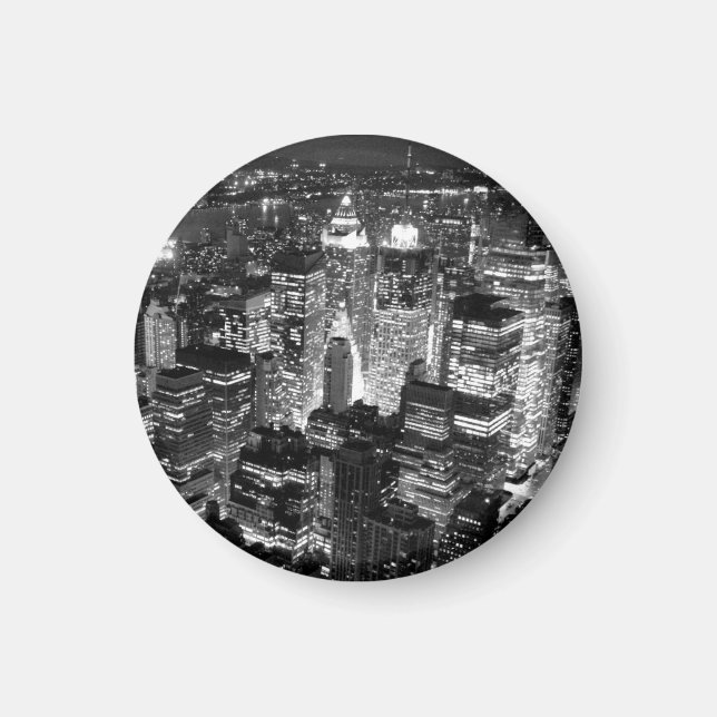 Manhattan New York City Night Black & White Magnet (Front)