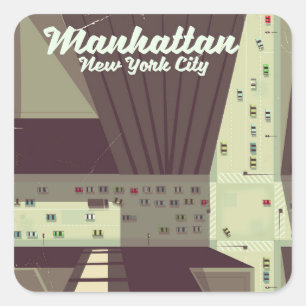 Manhattan New York City Travel poster. Square Sticker