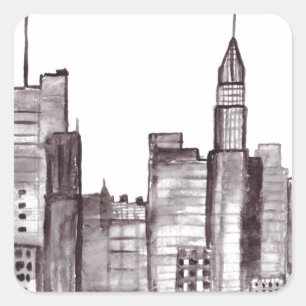 Manhattan New York city watercolor Square Sticker