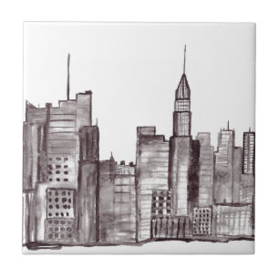 Manhattan New York city watercolor Tile