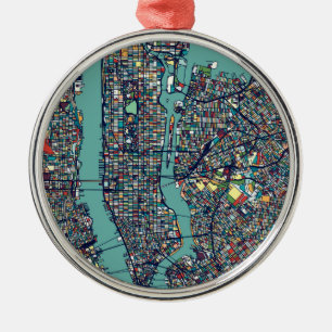 Manhattan New York Map Metal Tree Decoration