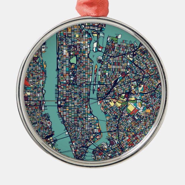 Manhattan New York Map Metal Tree Decoration (Front)