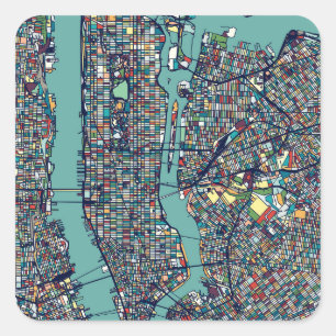 Manhattan New York Map Square Sticker