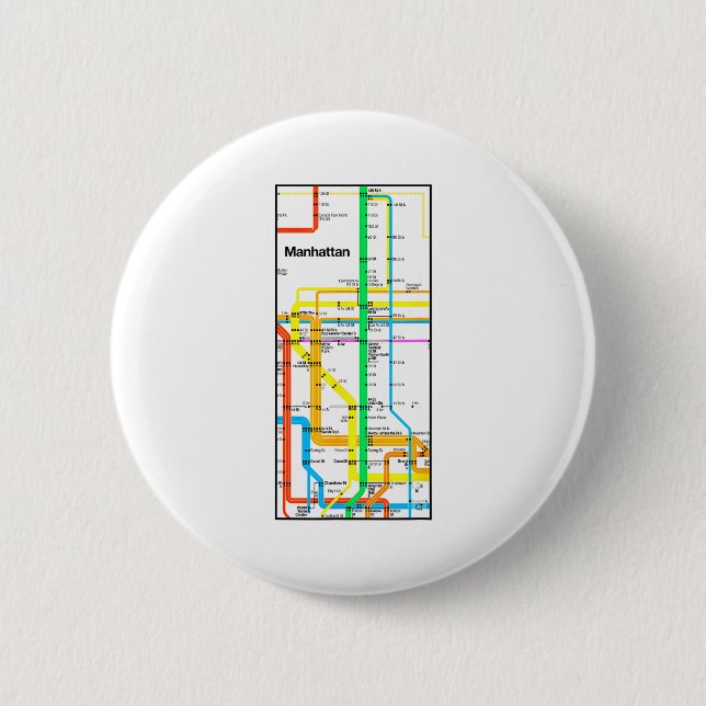 Manhattan New York Nyc Subway Map Retro Rail Trans 6 Cm Round Badge (Front)