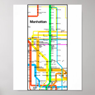 Manhattan New York Nyc Subway Map Retro Rail Trans Poster