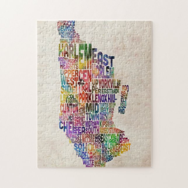 Manhattan New York Typographic Map Jigsaw Puzzle (Vertical)