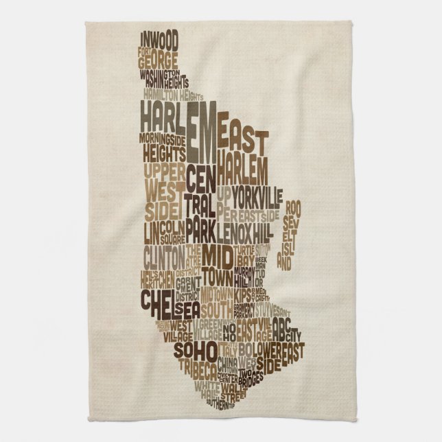 Manhattan New York Typography Text Map Tea Towel (Vertical)
