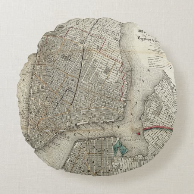 Manhattan New York Vintage Map Round Cushion (Front)