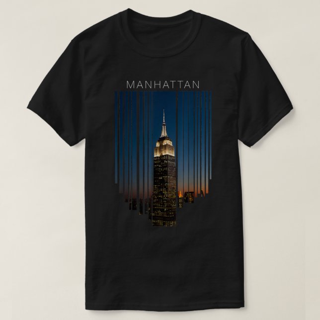 Manhattan Night New York Skyscraper View  T-Shirt (Design Front)