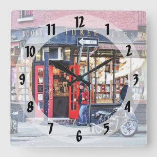 Manhattan NY - Greenwich Village Bookstore Square Wall Clock