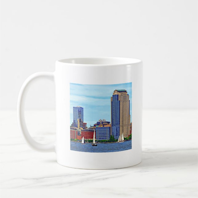 Manhattan NY - Three Boats By Manhattan Skyline Coffee Mug (Left)