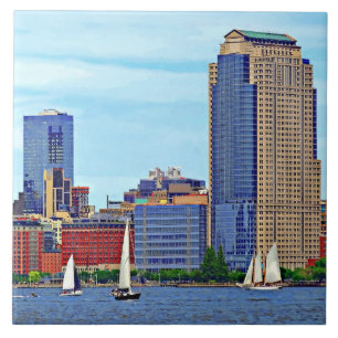Manhattan NY - Three Boats By Manhattan Skyline Tile