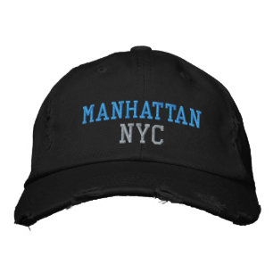 MANHATTAN NYC Blue Grey Black Vintage Style Embroidered Hat