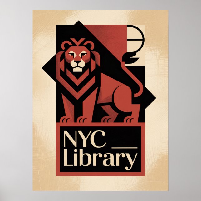 Manhattan NYC Library Lion Art Deco Architecture Poster (Front)