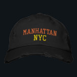 MANHATTAN NYC Orange Yellow Black Vintage Style Embroidered Hat<br><div class="desc">BROOKLYN NYC Orange and Yellow embroidery on Black distressed vintage style cotton hat. Embroidery is customisable to other colour choices by selecting the "Edit Design" tool button. Also available is the option to select choice of hat colour on the main item page.</div>