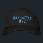 MANHATTAN NYC Turquoise Pink Black Vintage Style Embroidered Hat<br><div class="desc">BROOKLYN NYC Turquoise and Pink embroidery on Black distressed vintage style cotton hat. Embroidery is customisable to other colour choices by selecting the "Edit Design" tool button. Also available is the option to select choice of hat colour on the main item page.</div>