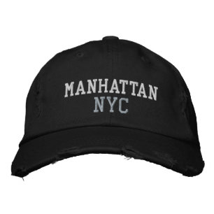 MANHATTAN NYC White Grey Black Vintage Style Embroidered Hat