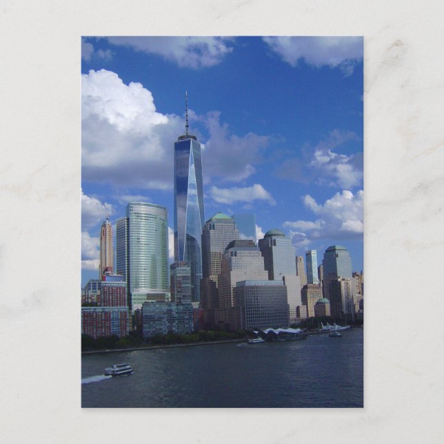 Manhattan NYC World Trade Centre WTC Hudson River Postcard (Front)