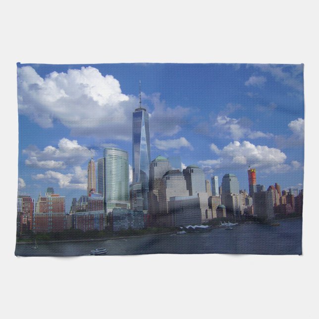 Manhattan NYC World Trade Centre WTC Hudson River Tea Towel (Horizontal)