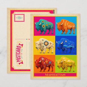 Manhattan Postcard Kansas Bison Vintage Pop Art
