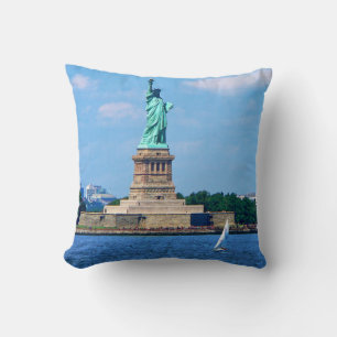 Manhattan - Sailboat By Statue Of Liberty Cushion