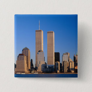 Manhattan Skyline and Hudson River, New York, 2 15 Cm Square Badge