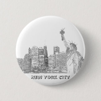 Manhattan Skyline and The Statue of Liberty 6 Cm Round Badge