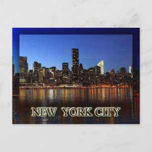 Manhattan skyline at night - New York City Postcard