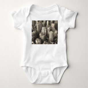 Manhattan skyline, black and white aerial. baby bodysuit