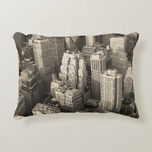 Manhattan skyline, black and white aerial. decorative cushion