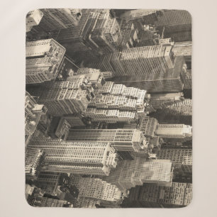 Manhattan skyline, black and white aerial. sherpa blanket