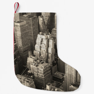 Manhattan skyline, black and white aerial. small christmas stocking