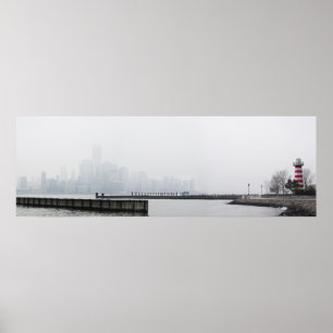 Manhattan Skyline in Fog with Lighthouse Poster