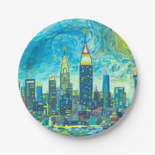 Manhattan skyline paper plate