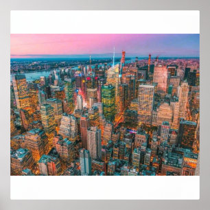 Manhattan Skyline Sunset Glow Golden Hour NYC Foil Prints