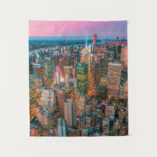 : Manhattan Skyline Sunset Glow Golden Hour NYC Tapestry
