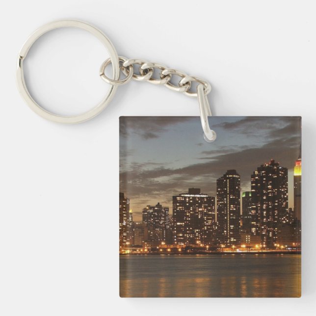 Manhattan Skyscrapers at Night Key Ring (Front)