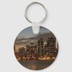 Manhattan Skyscrapers at Night Key Ring