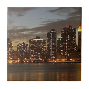 Manhattan Skyscrapers at Night Tile