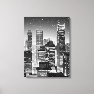 Manhattan Under the Stars in Black and White Canvas Print
