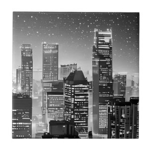 Manhattan Under the Stars in Black and White Ceram Tile