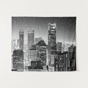 Manhattan Under the Stars in Black and White Tapestry