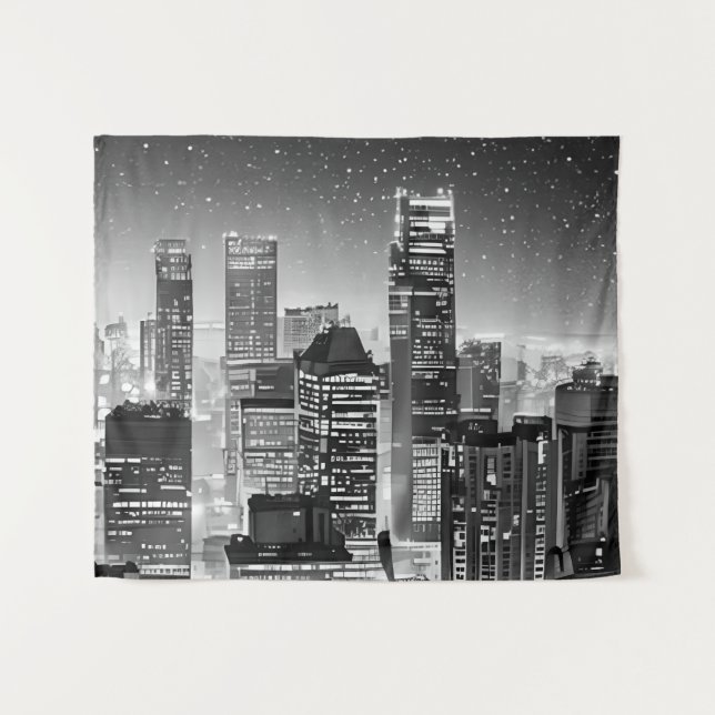 Manhattan Under the Stars in Black and White Tapestry (Front (Horizontal))